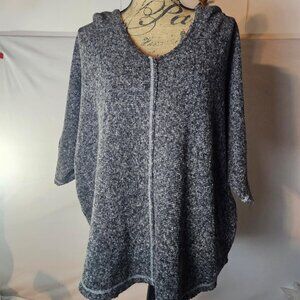 Oddy Black & Gray Chunky Knit Pull Over Womens Sweater w/ Hood & Short Sleeves L